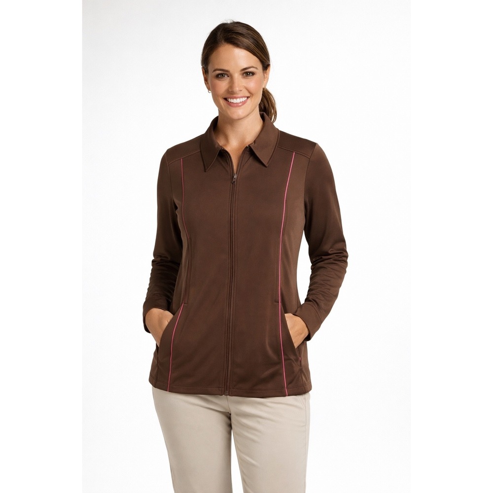 Nike Golf Dri-Fit Full Zip Jacket Women's Size Large Long‎ Sleeve Pockets Brown